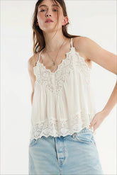 Lace Trim Ruffle Strap Cami Top