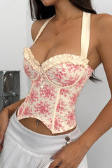 Sexy Ruffle Print Halter Bustier Halter Top