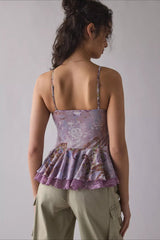 Retro Lace Mesh Splice Floral Cami Top