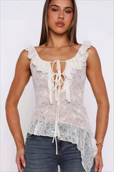 Chic White Lace Tie Backless Tank Top
