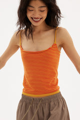 Casual Striped Orange Stretch Slim Cami Top