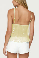 Sheer Lace Sequin Bow Cami Top