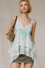 Retro Floral Chiffon Ruffled Cami Top