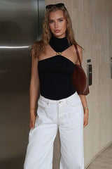 Minimalist Solid Metal Sexy Slim Halter Top