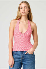 Sexy Polka Dot Plaid Slim Halter Top