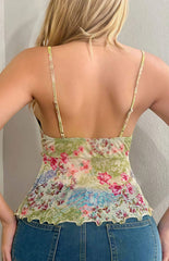 Sexy Sheer Print Ruffle Cami Top