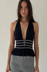 Hollow Out Backless Halter Top