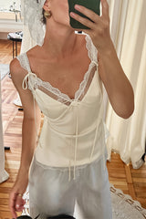 Chic V Neck Lace Up Cinched Cami Top