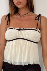 Solid Ruffle Hem Tie Bow Cami Top
