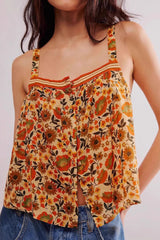 Chic Loose Floral Print Slit Cami Top