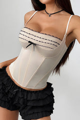 Ribbon Tie Lace Trim Corset Cami Top