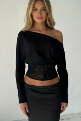 Lace Splice Off Shoulder Bat Sleeve Blouse