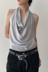 Elegant Solid Draped Neck Halter Top
