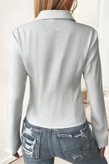 Lapel Buckle Flare Sleeve Long Sleeve Blouse