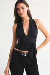 Polka Dot Multiway Tie Mesh Halter Top