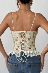 Chic Floral Jacquard Lace Insert Slim Cami Top