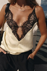 Sexy Lace Patchwork Deep V Neck Cami Top