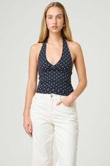 Sexy Polka Dot Plaid Slim Halter Top