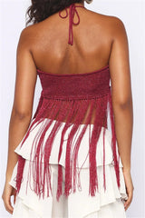 Sexy Tie Cami Hollow Tassel Halter Top