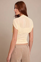 Solid Color Round Neck Mesh Sleeveless Blouse