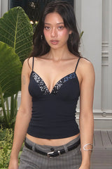 Animal Print Sequin Deep V Slim Cami Top