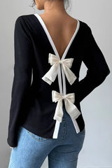 Bow Back Loose Casual Long Sleeve Tee
