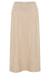 Annie Linen Frayed Midi Skirt - Natural