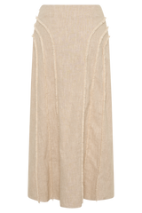 Annie Linen Frayed Midi Skirt - Natural