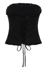 Annie Strapless Tie Back Linen Top - Black