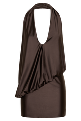 Arabel Draped Halter Mini Dress - Chocolate