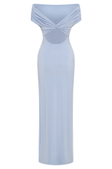 Imogen Off Shoulder Slinky Maxi Dress - Dusty Blue