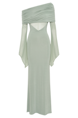 Kaitlin One Shoulder Slinky And Mesh Maxi Dress - Basil