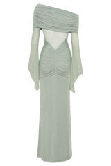 Kaitlin One Shoulder Slinky And Mesh Maxi Dress - Basil