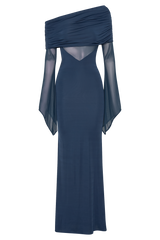 Kaitlin One Shoulder Slinky And Mesh Maxi Dress - Midnight Blue