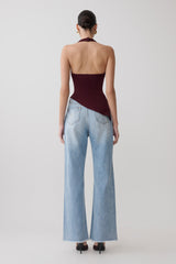 Clea Relaxed Sheer Halter Top - Burgundy