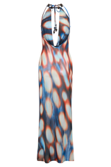 Ethel Mesh Cowl Plunge Maxi - Blue Abstract Print