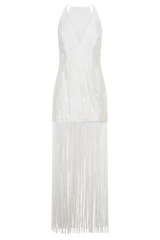 Abigail V Neck Fringe Maxi Dress - White