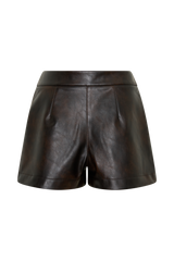 Adaline Faux Leather High Waisted Shorts - Dark Chocolate