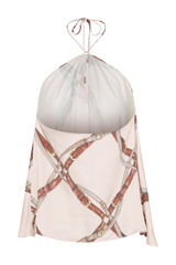 Adelaide Draped Satin Halter Top - Chain Print