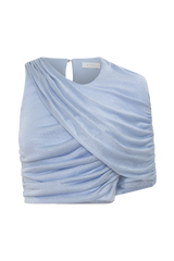 Adrienne One Shoulder Lurex Top - Pastel Blue