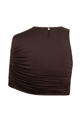 Adrienne One Shoulder Slinky Top - Chocolate