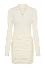 Agness Long Sleeve Button Up Knit Dress - Ivory