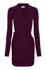 Agness Long Sleeve Button Up Knit Dress - Plum