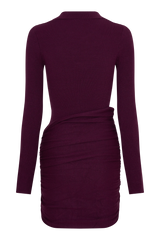 Agness Long Sleeve Button Up Knit Dress - Plum