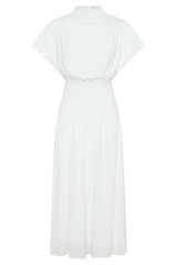 Ailla High Neck Cowl Midi Dress - White