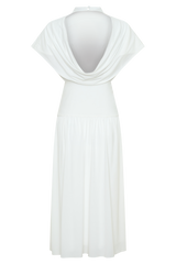 Ailla High Neck Cowl Midi Dress - White