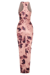 Alessandra Slinky Ruffle Maxi Dress - Pink Blurred Floral Print
