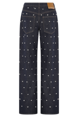 Alima Mid Rise Stud Denim Jeans - Washed Indigo Blue