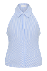 Allison Halter Sleeveless Shirt - Blue Pinstripe