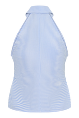 Allison Halter Sleeveless Shirt - Blue Pinstripe